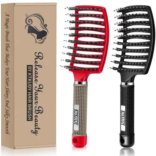Miniatura 9 de KTKUDY Cepillo desenredante para eliminar nudos sin dolor, cepillo de cerdas de jabalí que hace que el cabello sea brillante y saludable, cepillo