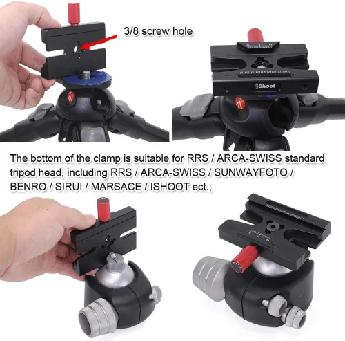 Miniatura 4 de iShoot Convertidor de abrazadera adaptadora compatible con Manfrotto 200PL 410PL, Arca-Swiss Fit Placa de liberación rápida y cabezal de trípode