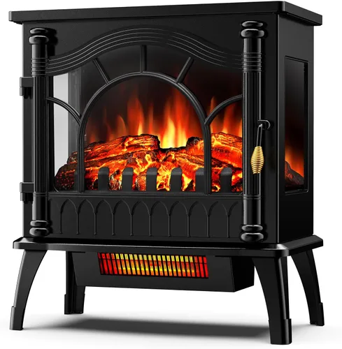 Miniatura 9 de ZAFRO Estufa de chimenea eléctrica, calentador eléctrico de calefacción rápida de 5100 BTU con brillo de llama ajustable, termostato de 1000 W/1500