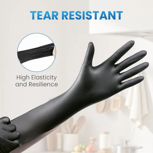 Miniatura 9 de Borje Guantes de nitrilo XL, 100 guantes desechables, negros, sin látex y polvo, 6 mil, examen médico, seguros para alimentos, cocina, mecánicos