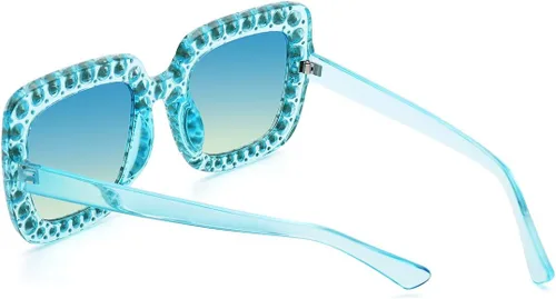 Miniatura 7 de MEETSUN Elton Square Rhinestone Sunglasses Oversized Bling for Women with Diamond Frames 70s Retro for Beach & Disco