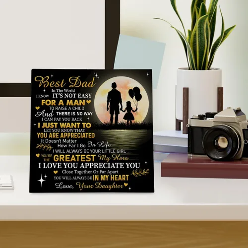Miniatura 4 de Letrero de madera con texto en inglés «Best Dad» para papá de parte de la hija, regalos de agradecimiento para cumpleaños, Día del Padre, placa