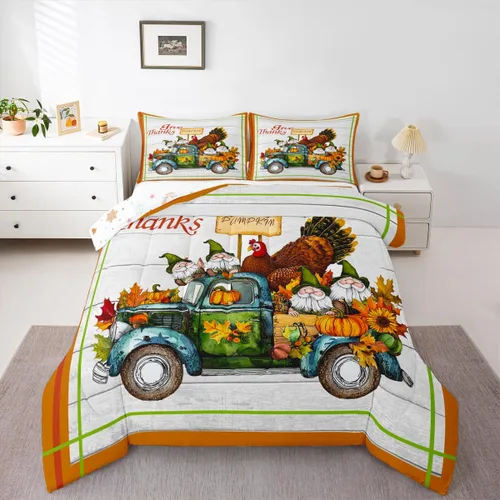 Miniatura 13 de Bonito juego de edredón de pavo tamaño individual para niños y niñas, ropa de cama de cosecha de Acción de Gracias, decoración de otoño, decoración