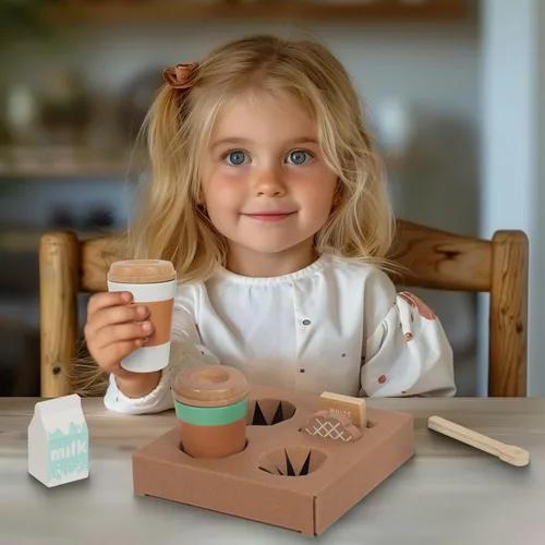 Miniatura 5 de WOODENFUN Juguetes de simulación de taza de café, accesorios de cocina de madera para jugar, comida falsa para jugar para la cocina de los niños