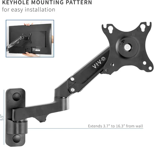 Miniatura 6 de VIVO Soporte de pared para monitor LCD individual de aluminio premium para pantallas de hasta 32 pulgadas, brazo neumático ajustable que se adapta