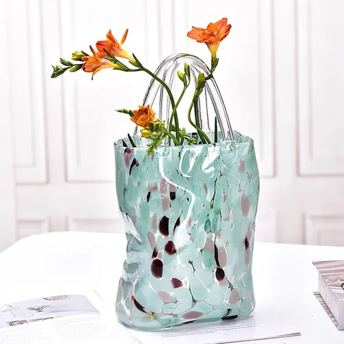 14.2 In Clear Handbag Flower Vase,Clear Vases For Centerpieces, Unique Decorative Vases (Handmade), Small Bag Vase For Decor For Home Centerpieces
