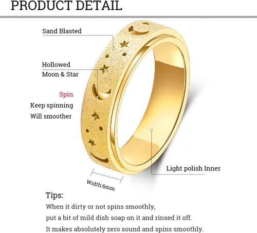 Miniatura 5 de OreilleStar Anillo de ansiedad para mujer, anillo giratorio de acero inoxidable, juguetes para ansiedad para adultos, anillos giratorios