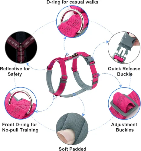 Miniatura 34 de Arnés para perro Plutus Pet sin tirón, arnés ajustable de nylon con acolchado suave, arnés para perro reflectante y resistente para perros pequeños