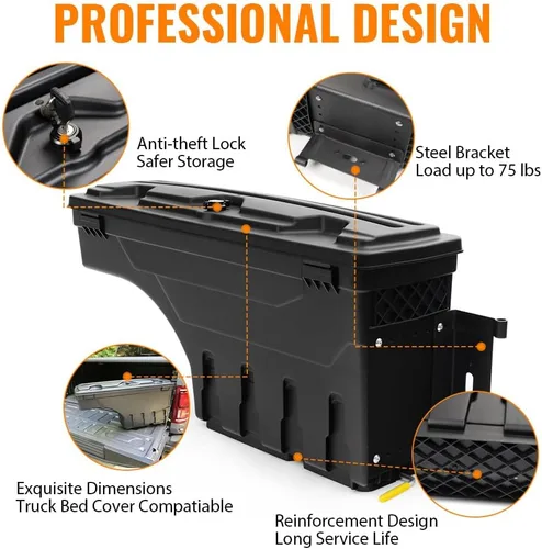 Miniatura 4 de G-PLUS Caja de almacenamiento para caja de camión, caja de herramientas para lado derecho del pasajero, compatible con Toyota Tundra 2007-2020, caja