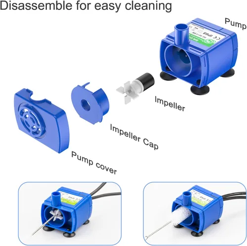Miniatura 5 de Wonder Creature Bomba de fuente de agua para gatos, bomba de repuesto para fuente de agua redonda, cúbica y de cristal, bomba de fuente para mascotas