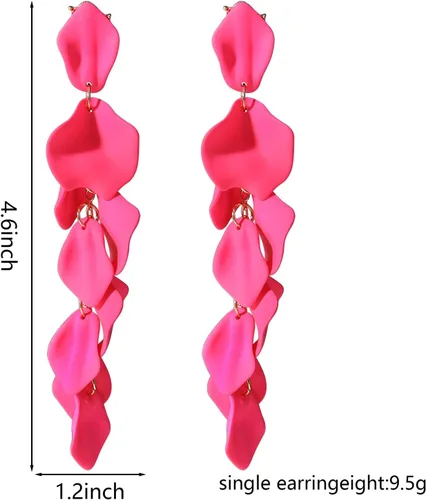 Miniatura 3 de Dangle Acrylic Petal Earrings - Long Drop Rose Flower Earrings for Women and Girls