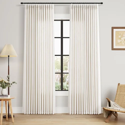 Miniatura 108 de Juego de 2 paneles de cortinas de ventana de cocina beige de 24 pulgadas de largo, con textura de lino, plisadas, filtrantes de luz, semi pequeñas