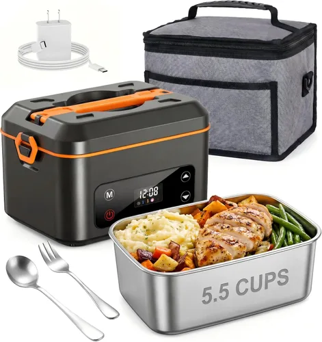 Miniatura 8 de RUDAP Lonchera Eléctrica Inalámbrica, Calentador de Alimentos Portátil Recargable de 24000mAh 1.2L con 5 Modos de Calefacción, Control Automático