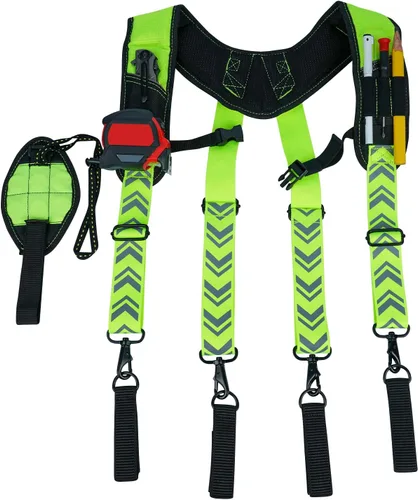 Miniatura 9 de KUNN Tirantes magnéticos para cinturón de herramientas, tirantes reflectantes de seguridad para trabajo, arnés de bolsa de herramientas para hombre