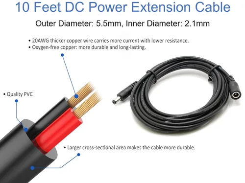 Miniatura 5 de [20AWG] 10ft DC Power Extension Cable Cord for 12V AC DC Power Supply Adapter, CCTV Security Camera, DVR, NVR, LED Light Strips, 12V Home Appliances