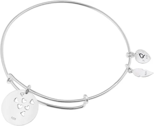 Miniatura 2 de Qina C Pulsera extensible de plata de ley con diseño de corazón y flor para abuela y nieta, Plata de ley Plata