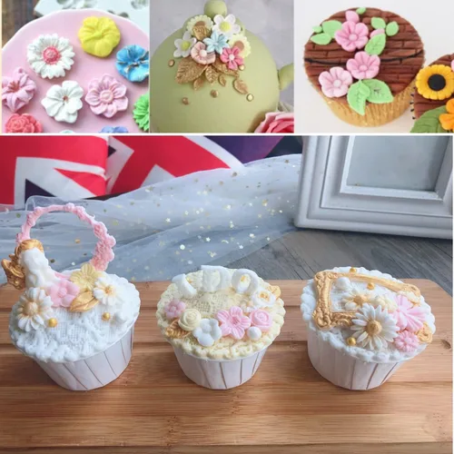Miniatura 2 de Juego de moldes de silicona para tartas, 8 unidades, diseño de margaritas y hojas de rosa y mini flores, caramelo de fondant para chocolate