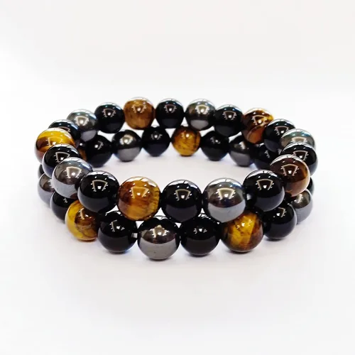 Miniatura 65 de Pulseras de triple protección con piedra de ojo de tigre de obsidiana negra con hematita para hombres y mujeres, pulsera de piedra curativa
