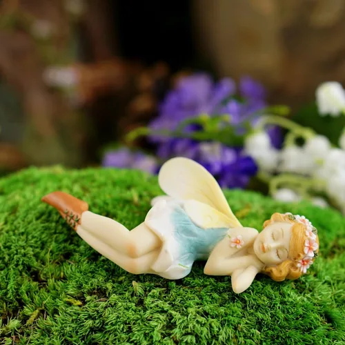 Miniatura 2 de Top Collection Figura de hada de flores durmiendo en miniatura para jardín y terrario
