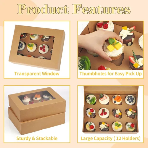 Miniatura 3 de Svalor Cajas para cupcakes, 12 unidades, paquete de 2 recipientes desechables para cupcakes, portador de cupcakes de grado alimenticio con ventana e