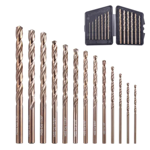 Miniatura 13 de Brocas de cobalto de 1/8 pulgadas (13 unidades), acero de alta velocidad M35, punta de 135 grados, juego de brocas helicoidales de longitud Jobber