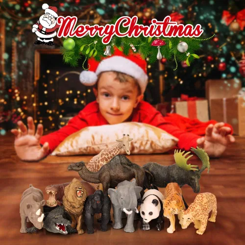 Miniatura 8 de Figuras de juguetes de animales de safari, 12 figuras realistas de animales salvajes de la selva, juego de animales de zoológico africano grande