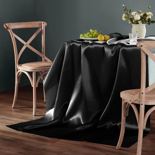 Miniatura 4 de Homiest Mantel de satén, 60 x 84 pulgadas, color negro, superposición brillante, decoración de mesa rectangular sedosa para bodas, graduaciones
