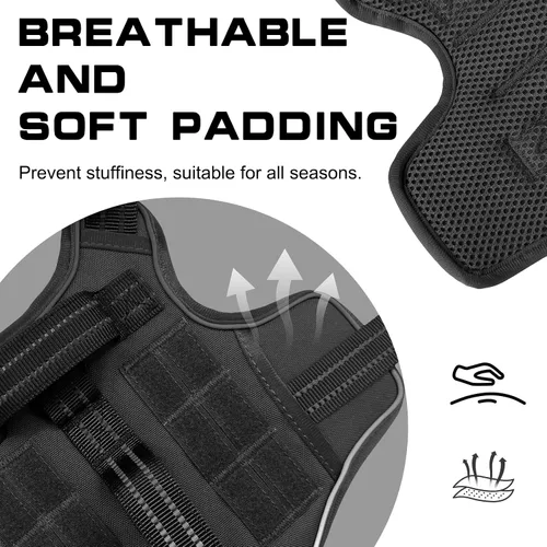 Miniatura 7 de Arnés para perros grandes resistente, arnés táctico sin tirones para perro con sistema Molle, chaleco para perro de servicio fácil de poner y Negro