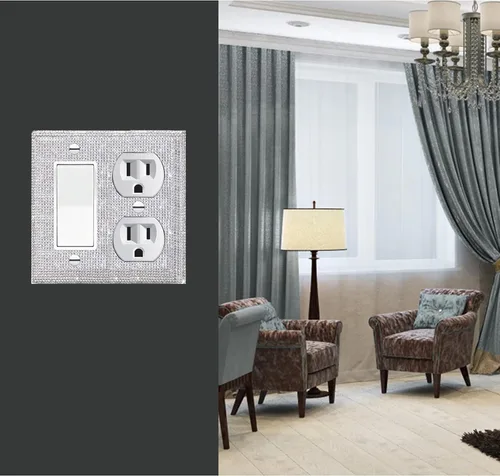 Miniatura 5 de Cubiertas de enchufes con diamantes de imitación brillantes plateados, placas de pared para cubrir interruptores de luz, placas decorativas