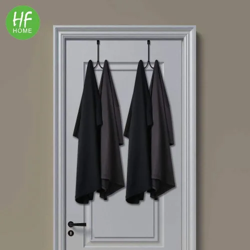 Miniatura 2 de HFHOME Paquete de 2 ganchos dobles para colgar sobre la puerta, organizador de ganchos dobles de metal para colgar abrigos, sombreros, batas, Negro