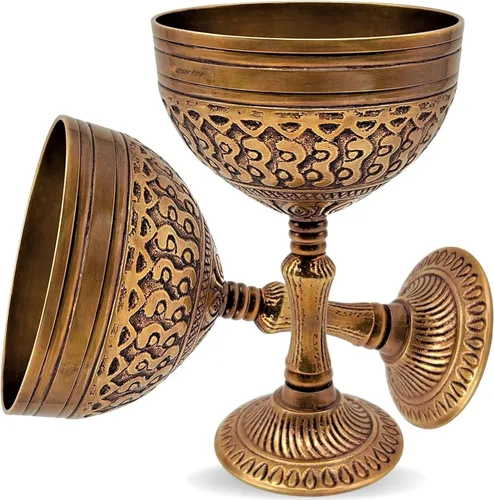 Copa de vino real de latón macizo, copa de vino real, hecha a mano, decoración medieval, cáliz gótico, paquete de 1 unidad (marrón antiguo)