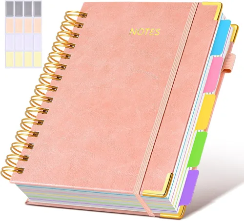 Miniatura 44 de Cuaderno universitario de espiral con tapa dura de cuero de 8 x 10 pulgadas, con pestañas separadoras extraíbles, para 5 materias, a rayas; diario