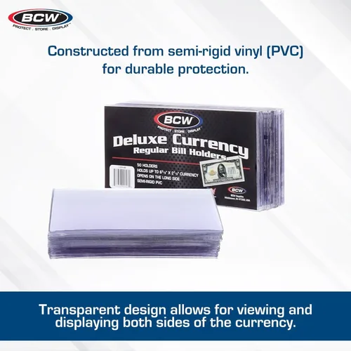 Miniatura 2 de BCW Bill Regular Bill Deluxe - 1 unidad Fundas protectoras de billetes de lujo Vinilo transparente de doble pulido para coleccionistas