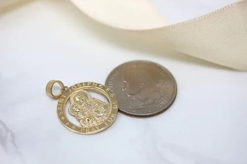 Miniatura 3 de CaliRoseJewelry Colgante redondo de oro de 14 quilates San José Pray for Us