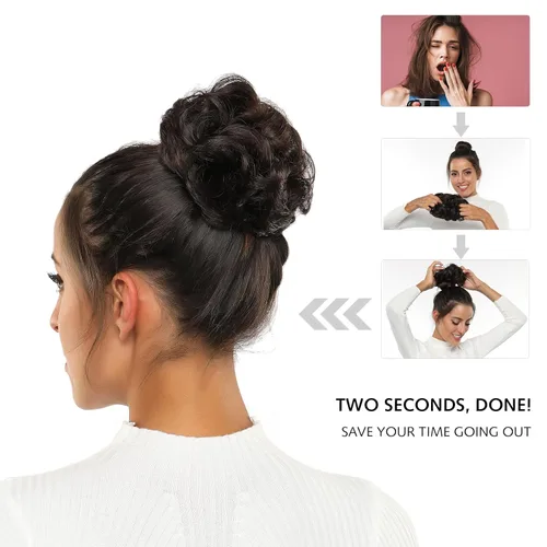 Miniatura 4 de Rose bud Extensiones de Cabello para Mujer con Forma de Moño Desordenado, Extensión de Cabello con Moño Rizado y Despeinado, Scrunchie de Cabello