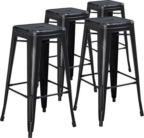 Miniatura 14 de Flash Furniture Lily - Juego de 4 taburetes de bar de metal rojo sin respaldo de 30 pulgadas de alto grado comercial para interiores y exteriores