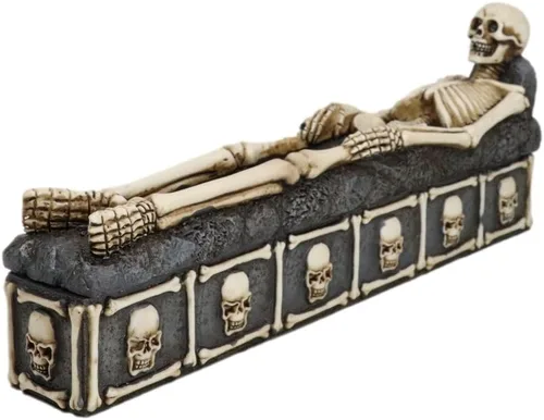 Miniatura 3 de Ebros Gift Ossuary - Esqueleto escalofriante de hueso macabro, descansa en paz, lápida, cementerio, incienso, soporte para quemador y caja