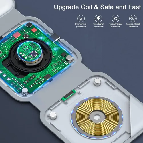 Miniatura 5 de Cargador inalámbrico 3 en 1, estación de carga inalámbrica RTOPS Magnetic Traval múltiples dispositivos, estación de carga GaN 3 en 1, compatible