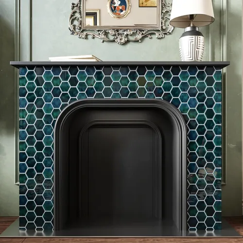 Miniatura 6 de CRE8TIVE 4 hojas de azulejos para despegar y pegar en muro para cocina, azulejos hexagonales de 12 x 12 pulgadas, color verde esmeralda