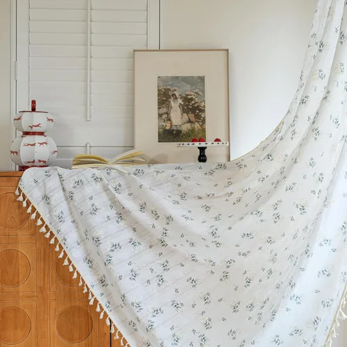 Miniatura 14 de BHUSB Cortinas rústicas para sala de estar de 63 pulgadas de largo, cortinas de ventana de lino y algodón con estampado floral bohemio, cortinas