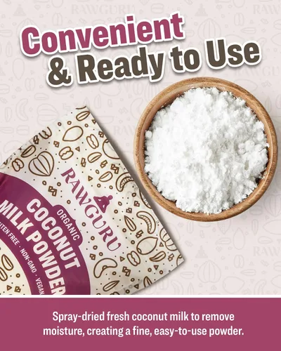 Miniatura 4 de RawGuru Leche de coco orgánica en polvo, vegana y rica en nutrientes con hierro y potasio, leche orgánica rica y cremosa para beber o hornear, 16