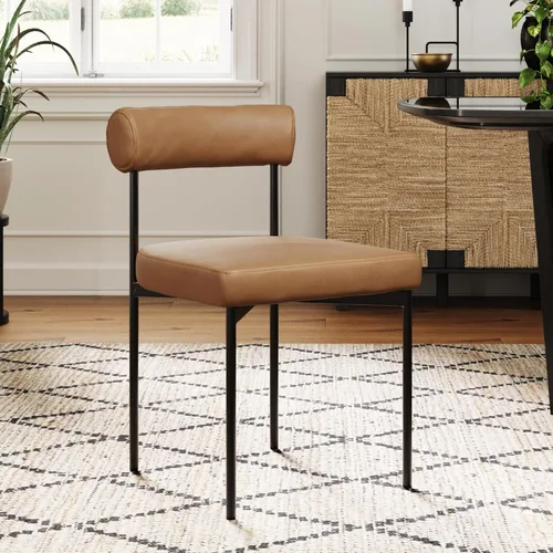 Miniatura 21 de Nathan James Gracie - Silla de comedor moderna con cojín, silla de comedor tapizada con marco de madera maciza, color marrón claro, juego de 2