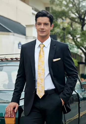 Miniatura 223 de Corbatas florales tejidas clásicas para hombre, corbata cuadrada de bolsillo, corbatas formales para hombres, boda con pañuelo