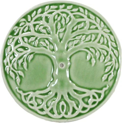 Miniatura 9 de Ebros Gift Wicca Símbolos Sagrados Árbol de la Vida Celta Yggdrasil Medallón Redondo de Cerámica Soporte de Varilla de Incienso, Quemador de Plato