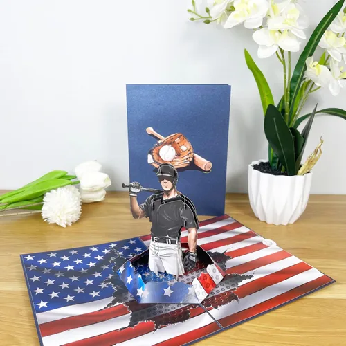 Miniatura 2 de Tarjeta emergente 3D de jugador de béisbol, arte de papel y artesanía, tarjeta de felicitación, cumpleaños, aniversario, Navidad, tarjeta del día