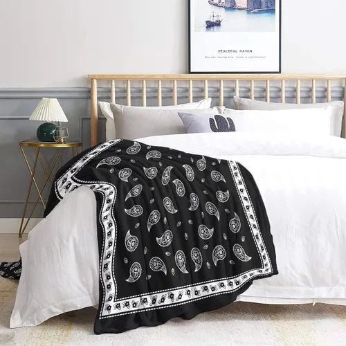 Miniatura 2 de Manta tipo bandana negra, manta de forro polar para sofá cama, mantas y mantas de cachemira, manta de franela de felpa súper suave y acogedora, 30 x