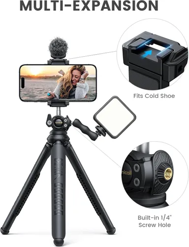 Miniatura 4 de Lamicall Trípode para iPhone - Trípode Flexible para Teléfono 3 en 1 con Control Remoto Inalámbrico - Soporte de Trípode para iPhone para Grabación