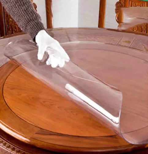 Miniatura 2 de Protector redondo de plástico transparente para mesa de muebles, cubierta circular de vinilo, impermeable, PVC, resistente al agua, al calor