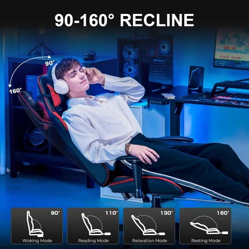 Miniatura 6 de Silla de juegos con reposapiés, silla de computadora de respaldo alto, silla ergonómica de escritorio para juegos, mecedora giratoria ajustable