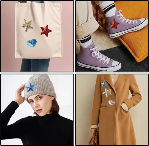 Miniatura 7 de 20 parches bordados con lentejuelas y estrellas en forma de corazón, apliques brillantes para planchar para ropa, bolsos, chaquetas, jeans, aretes